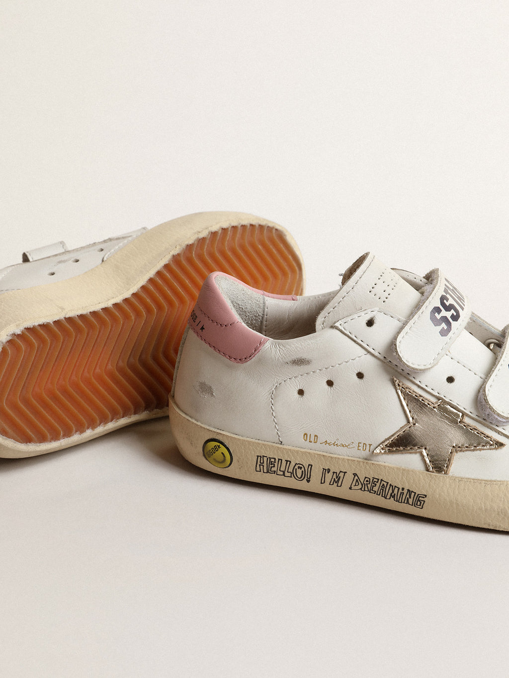 Old School Young with metallic leather star and pink heel tab| Golden Goose