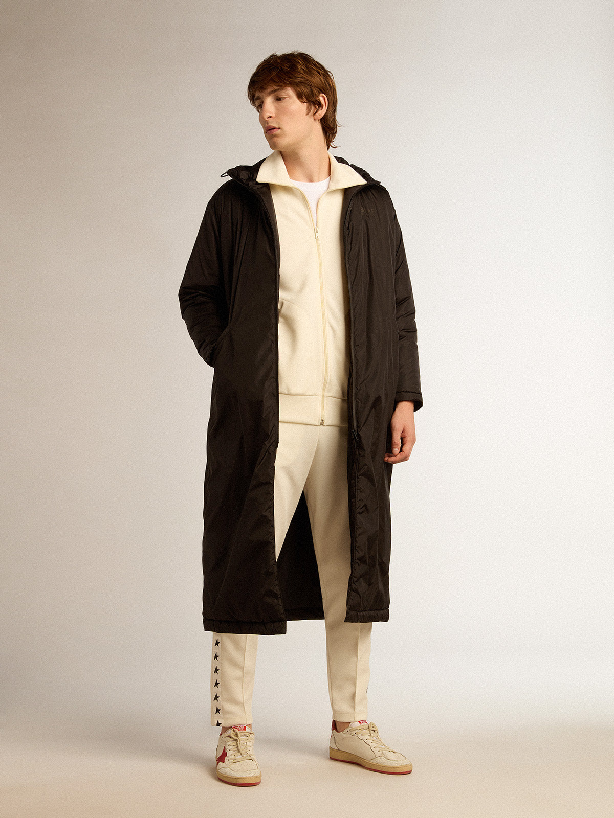 Men's black Star Collection ankle-length hooded padded jacket| Golden Goose