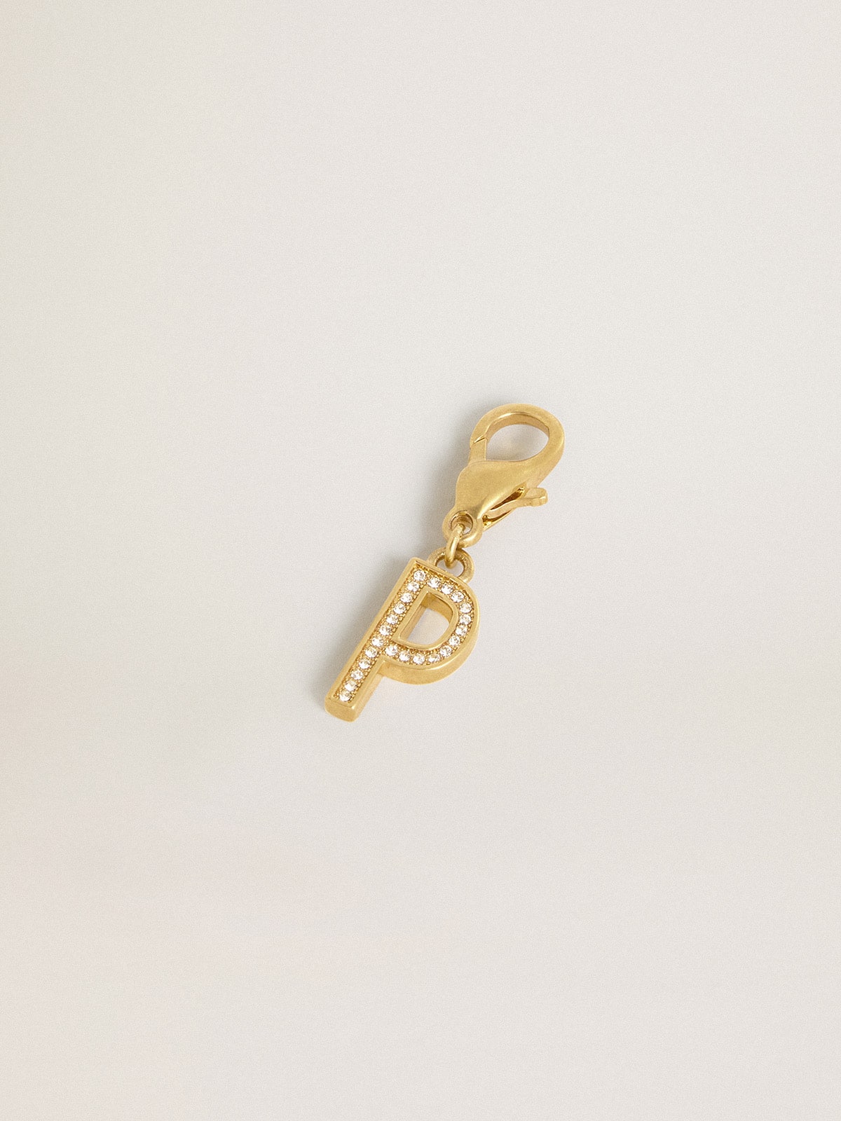 Letter P charm in gold-colored brass with crystals| Golden Goose