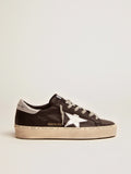 Women's Hi Star in black leather with silver laminated leather star| Golden Goose