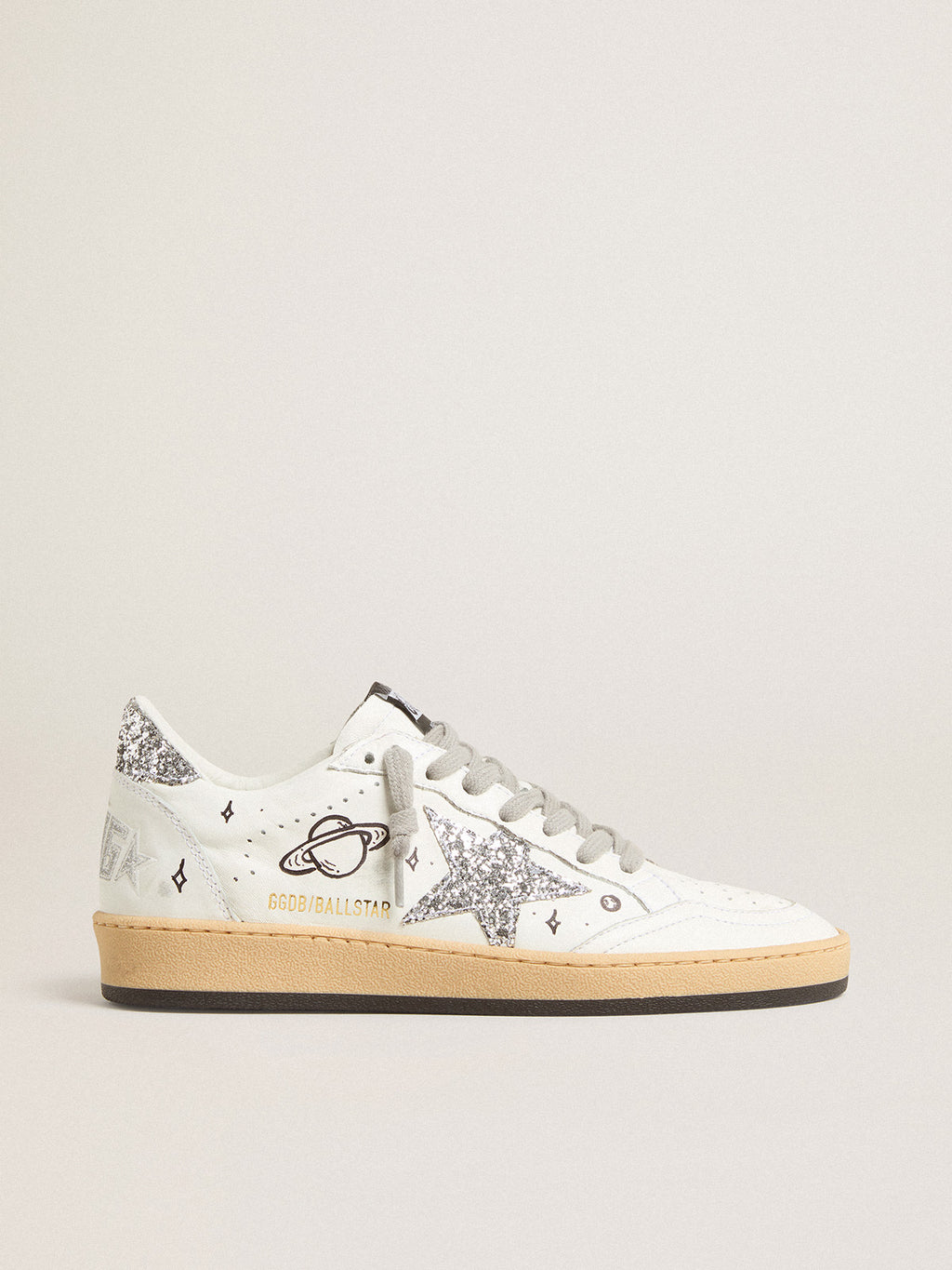 Women's Ball Star Wishes in nappa leather with white star and glitter heel tab| Golden Goose