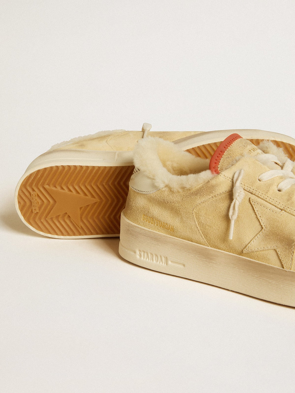 Stardan in beige suede with leather heel tab and shearling lining| Golden Goose