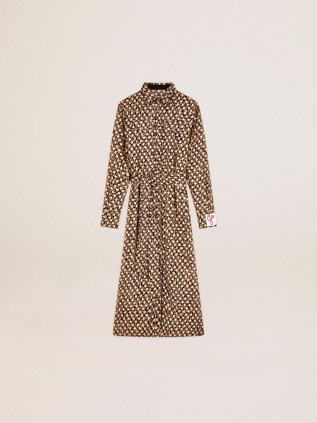 Women's shirt dress with animal print and gold fil coupé| Golden Goose