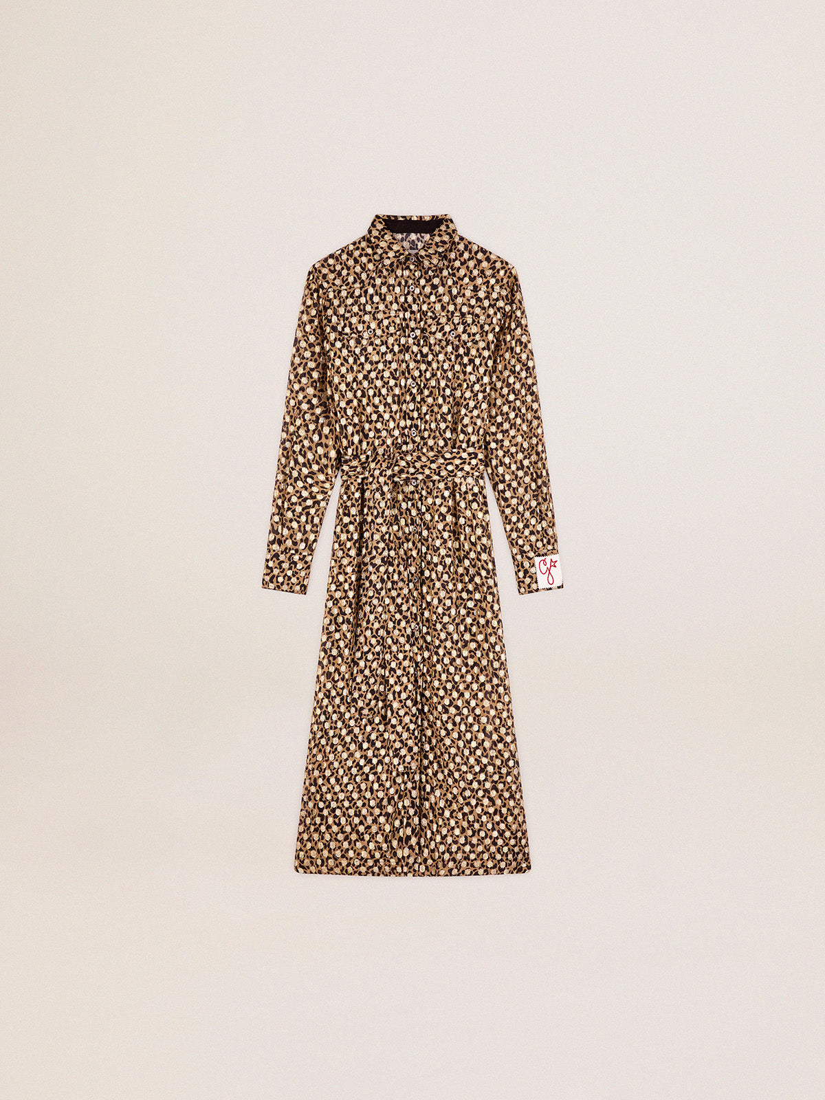 Women's shirt dress with animal print and gold fil coupé| Golden Goose