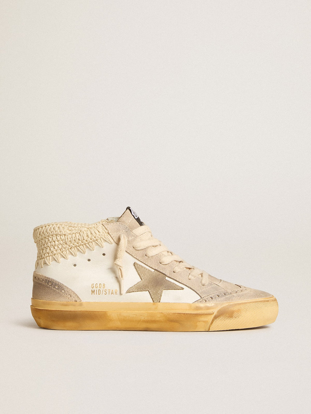 Mid Star LTD with pearl suede star and beige crochet heel tab| Golden Goose