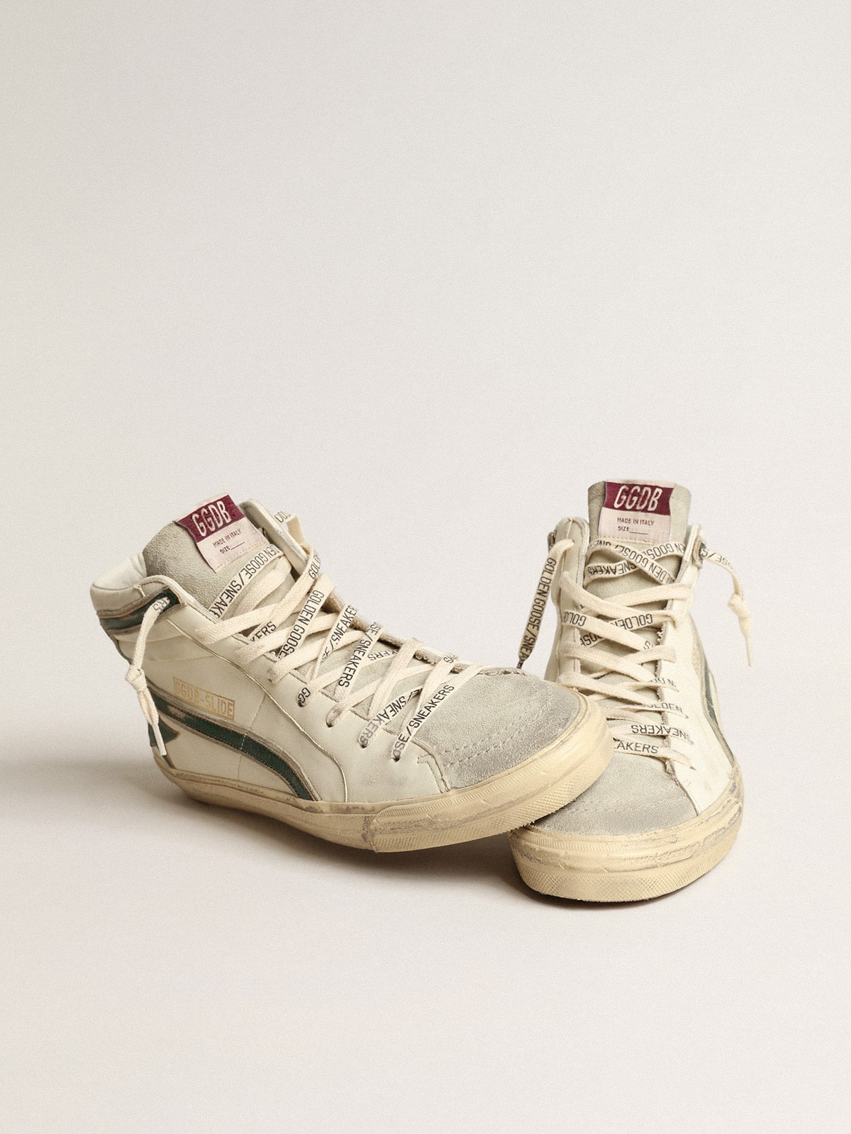 Slide in beige nappa with green laminated leather star and flash| Golden Goose