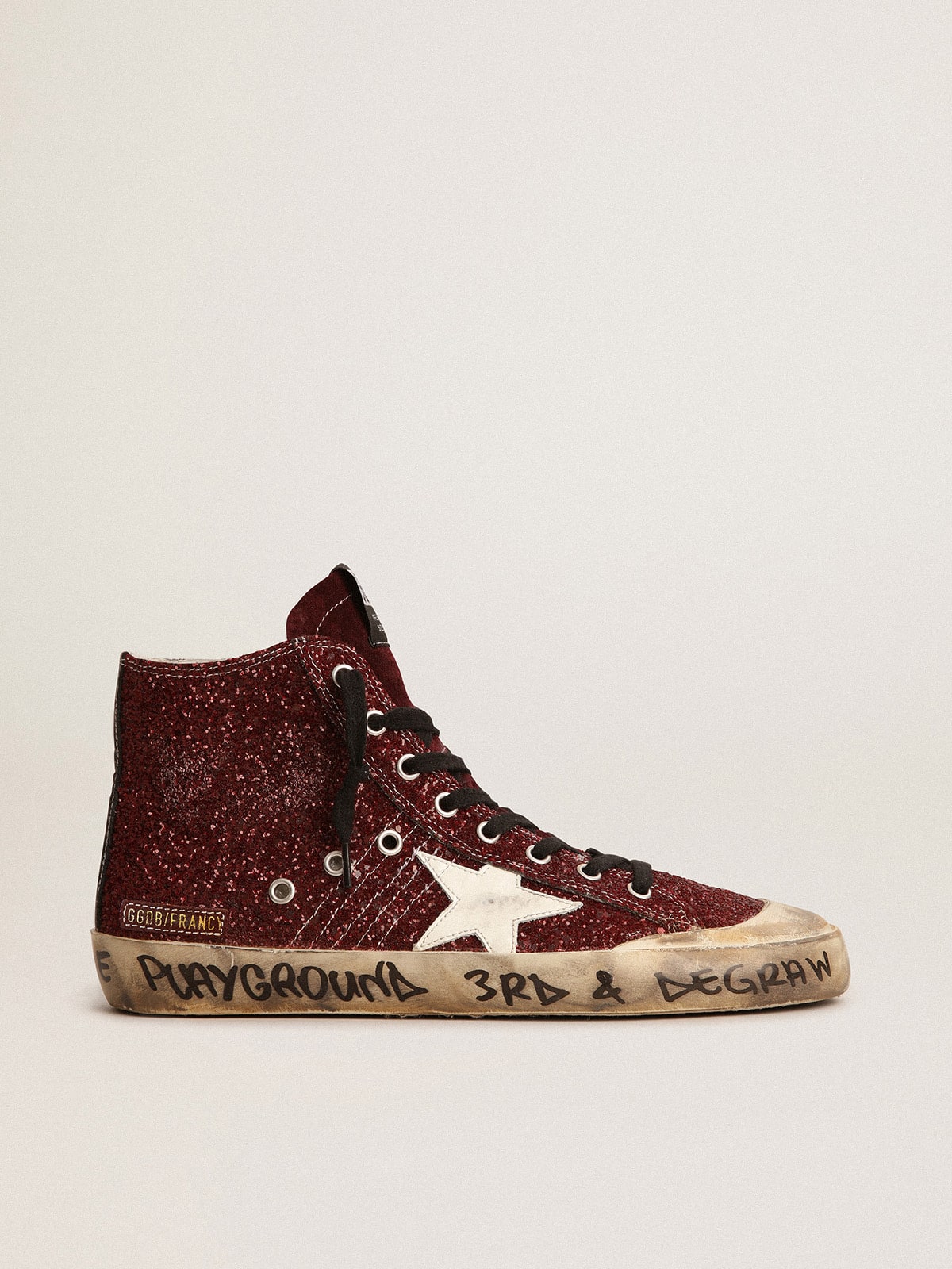 Francy Penstar in burgundy glitter with white leather star| Golden Goose