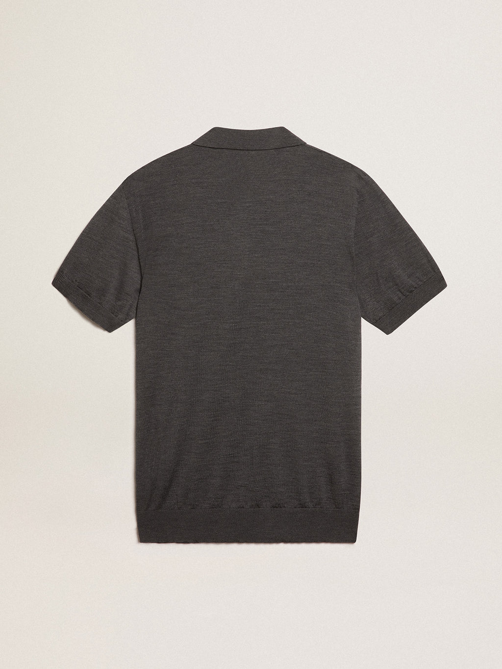 Men's short-sleeved polo shirt in gray merino wool| Golden Goose