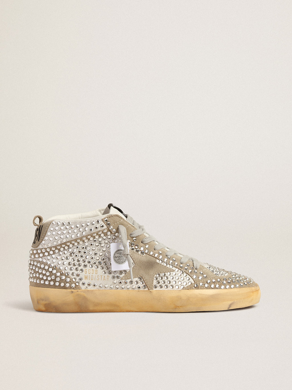 Mid Star LTD in white and dove-gray suede with Swarovski crystals| Golden Goose