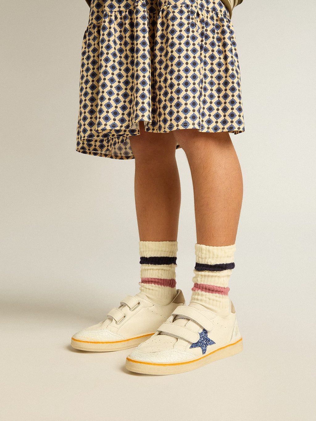 Junior Ball Star with blue glitter star and beige suede heel tab| Golden Goose