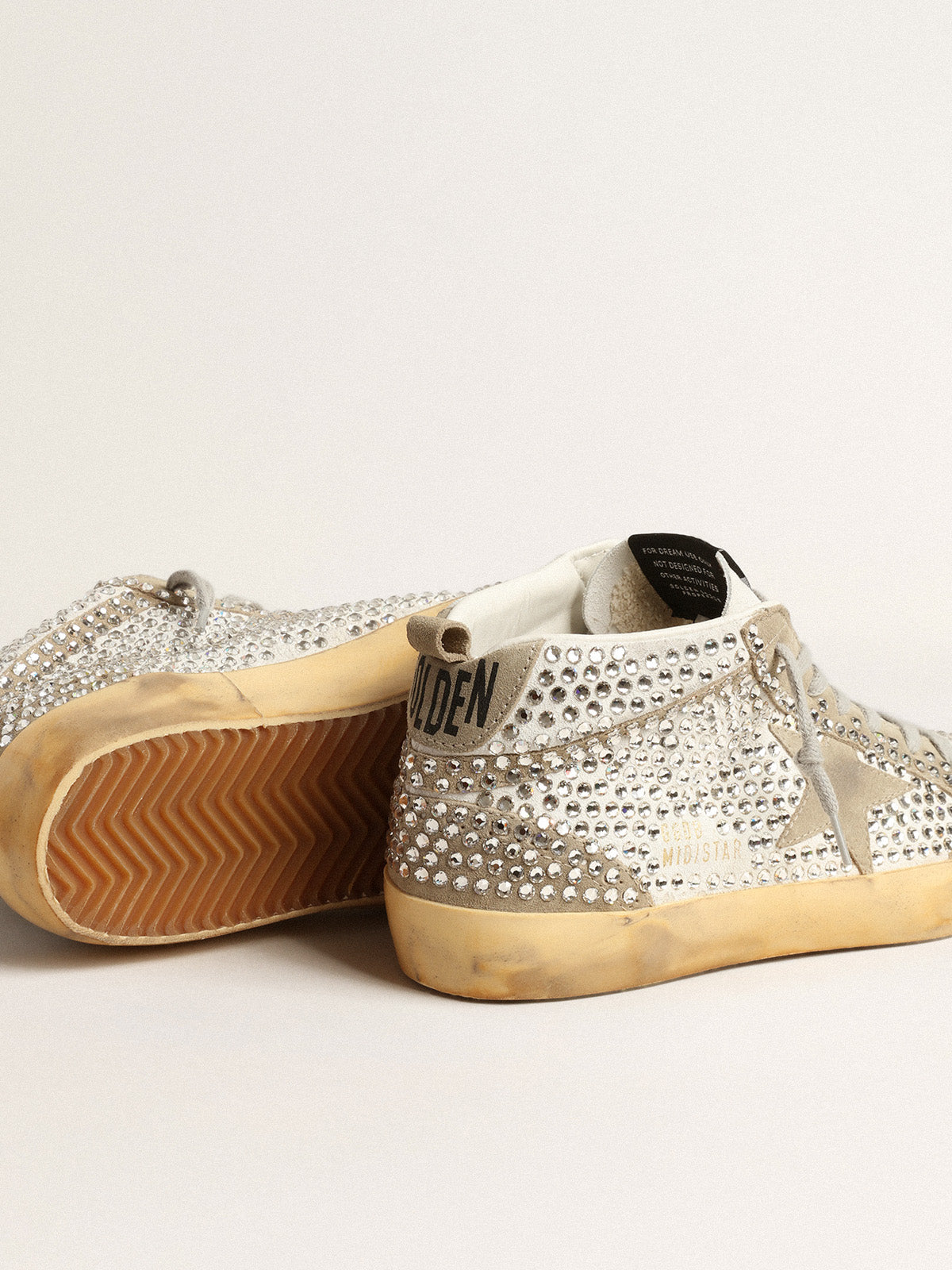 Mid Star LTD in white and dove-gray suede with Swarovski crystals| Golden Goose