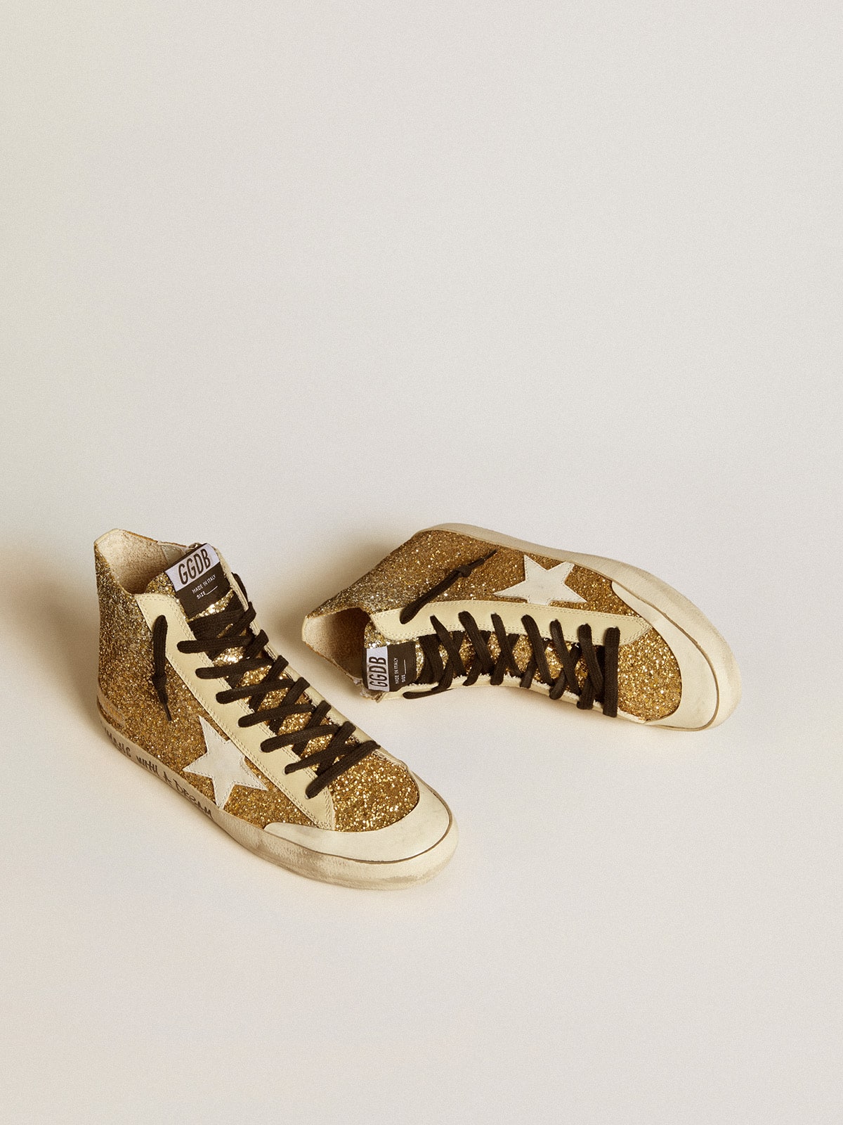 Francy Penstar in gold glitter with white leather star| Golden Goose