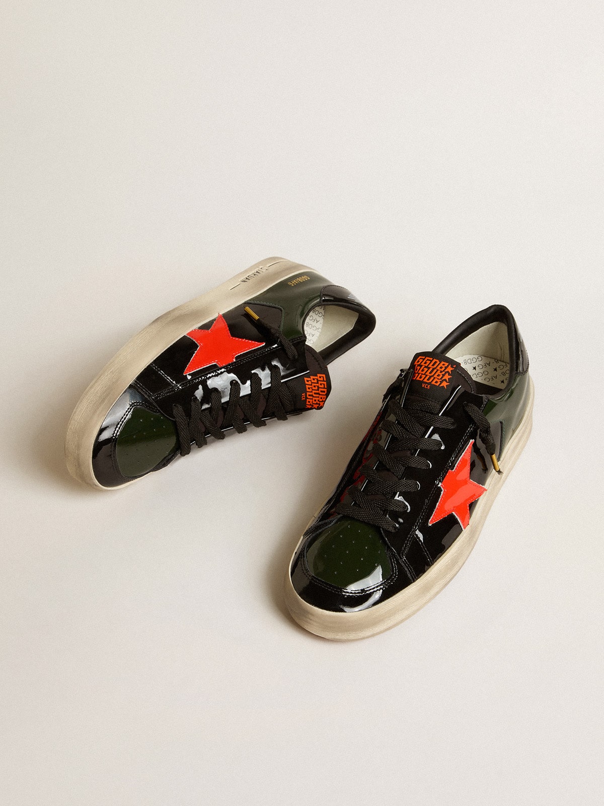 Women's Stardan LAB in black and green patent leather with orange star| Golden Goose