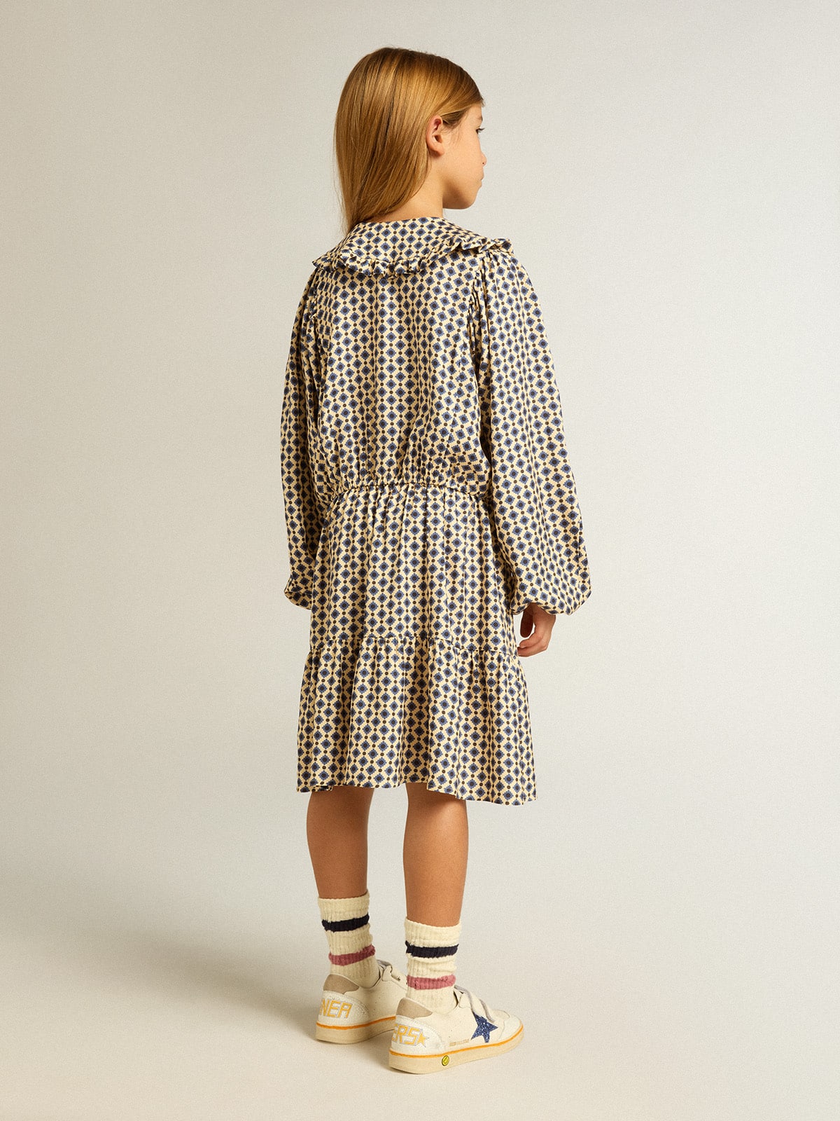 Girls' dress with geometric print and removable collar| Golden Goose
