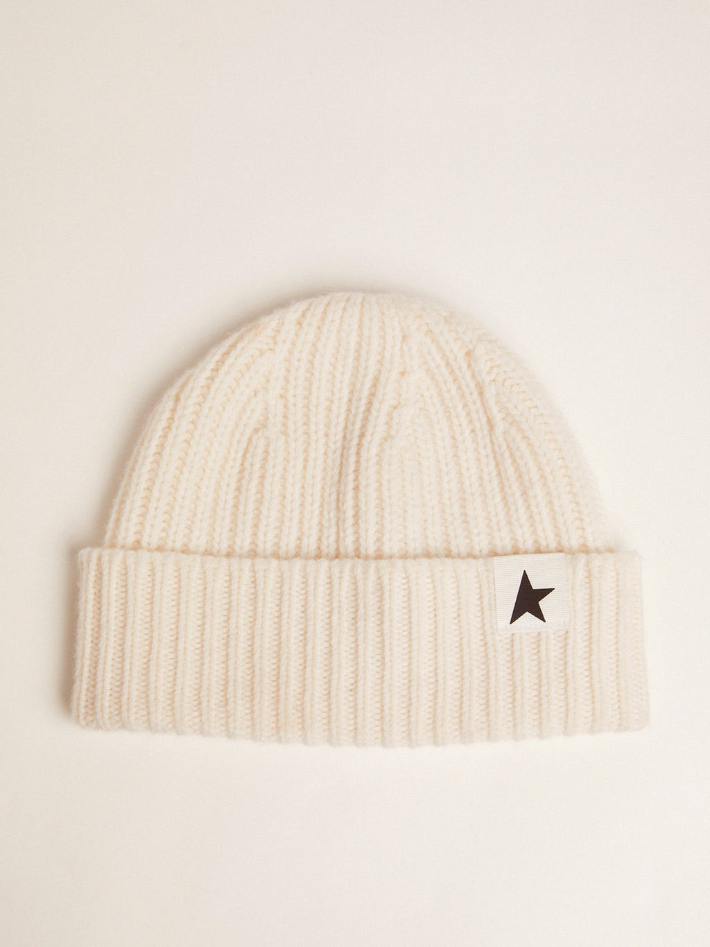 White wool beanie with black star| Golden Goose