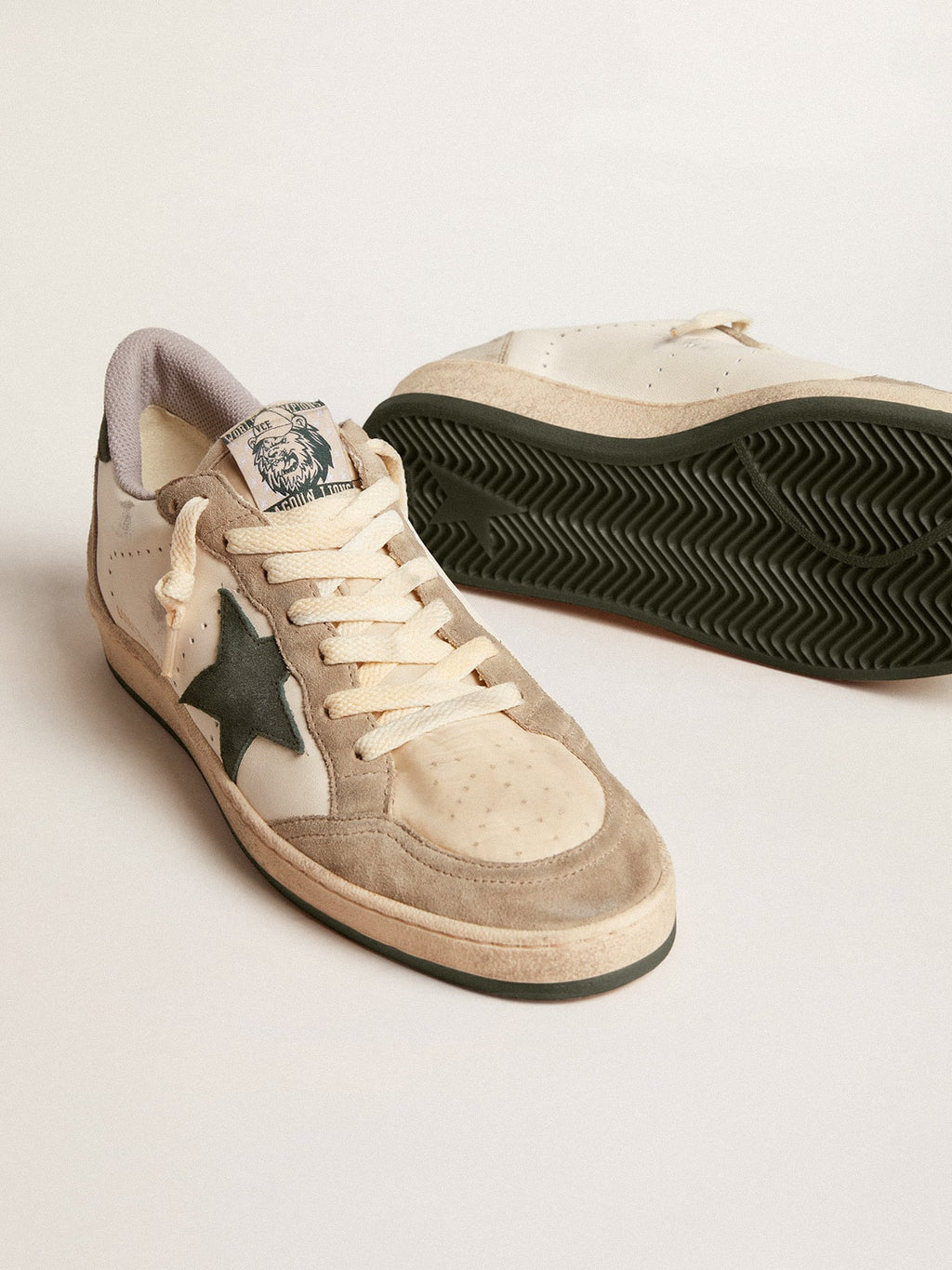 Men's Ball Star LTD in nappa with green star and dove-gray suede inserts| Golden Goose