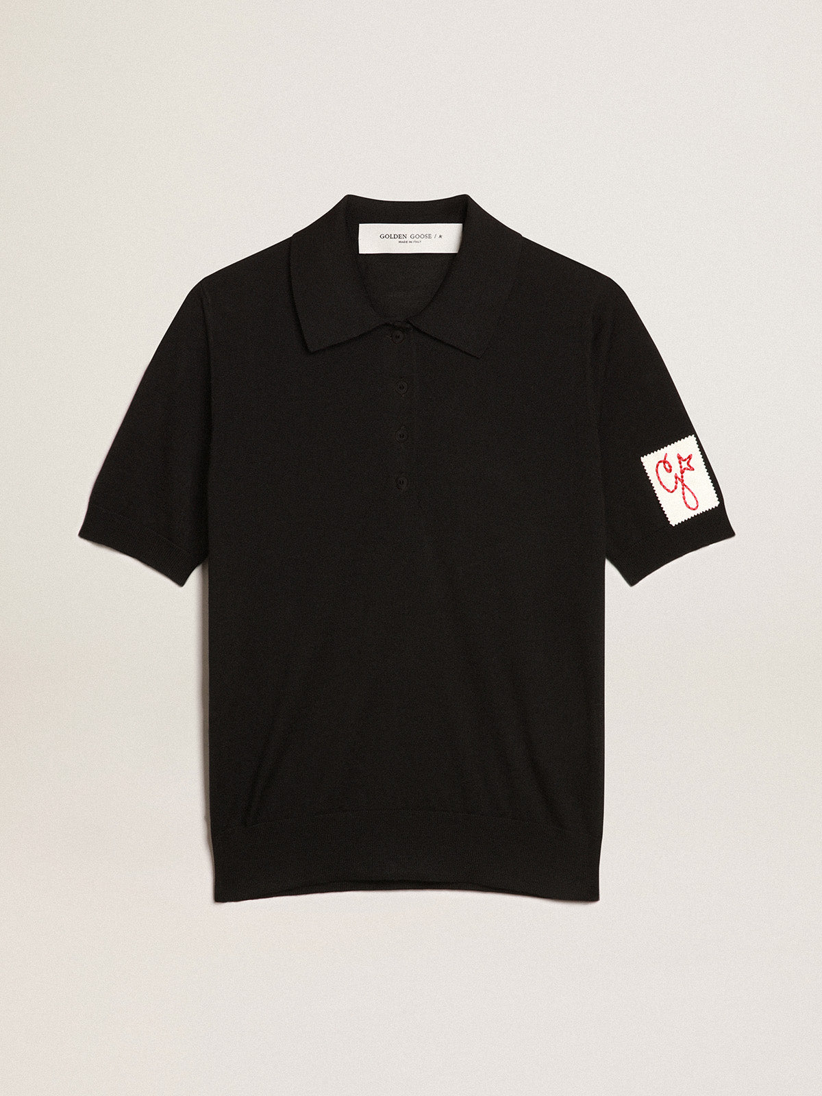 Women's polo shirt in black merino wool| Golden Goose
