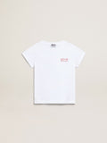 Girls' white T-shirt with pink glitter logo and maxi star| Golden Goose