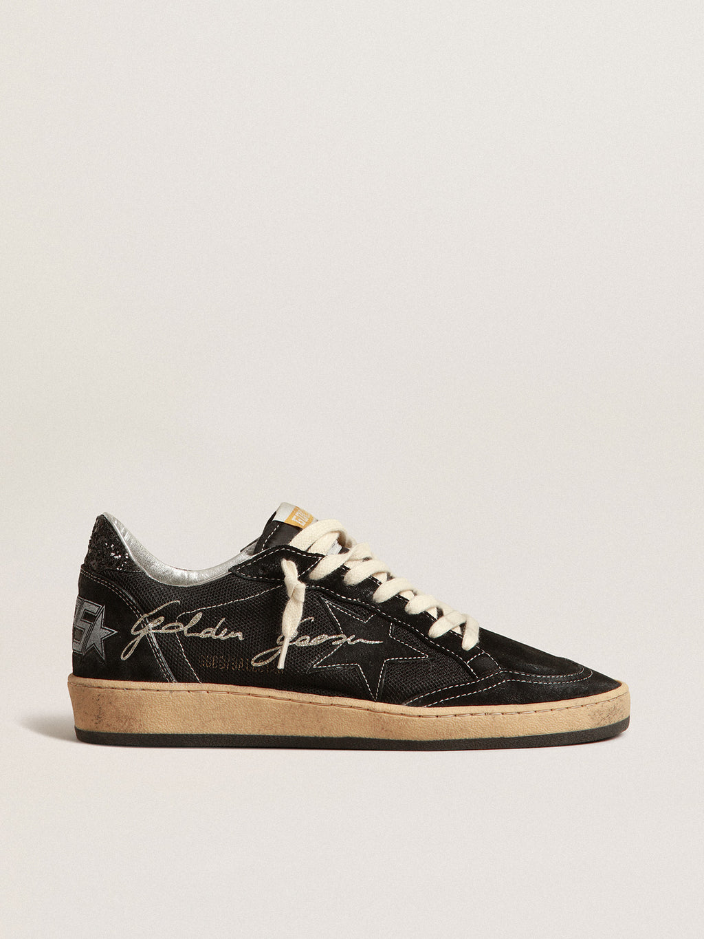 Ball Star in black mesh with black suede star| Golden Goose