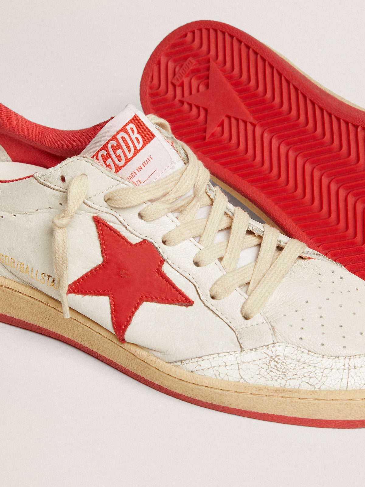 Women's Ball Star in white leather with red star and heel tab| Golden Goose