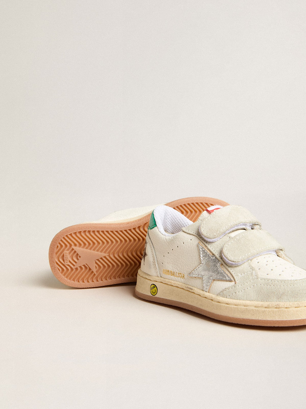 Junior Ball Star with silver star and green suede heel tab| Golden Goose
