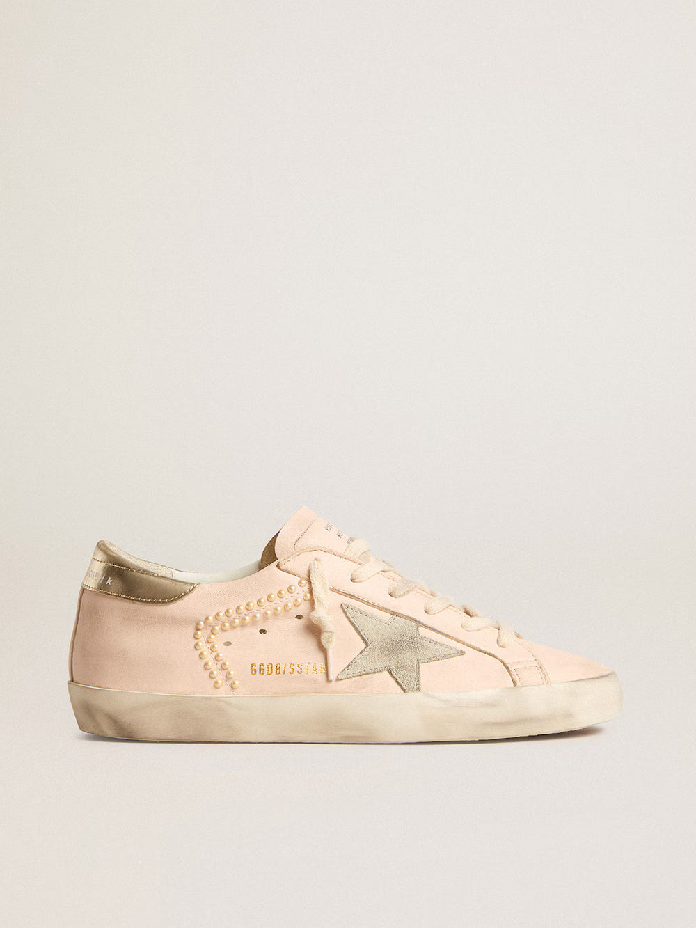 Super-Star in pink nappa with ice-gray star and platinum heel tab| Golden Goose