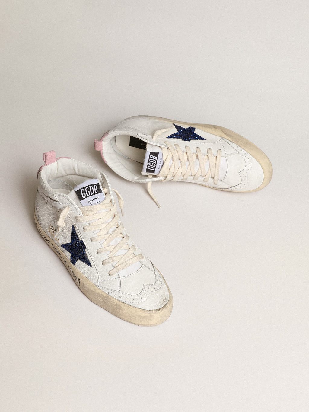 Mid Star with blue glitter star and pink suede heel tab| Golden Goose