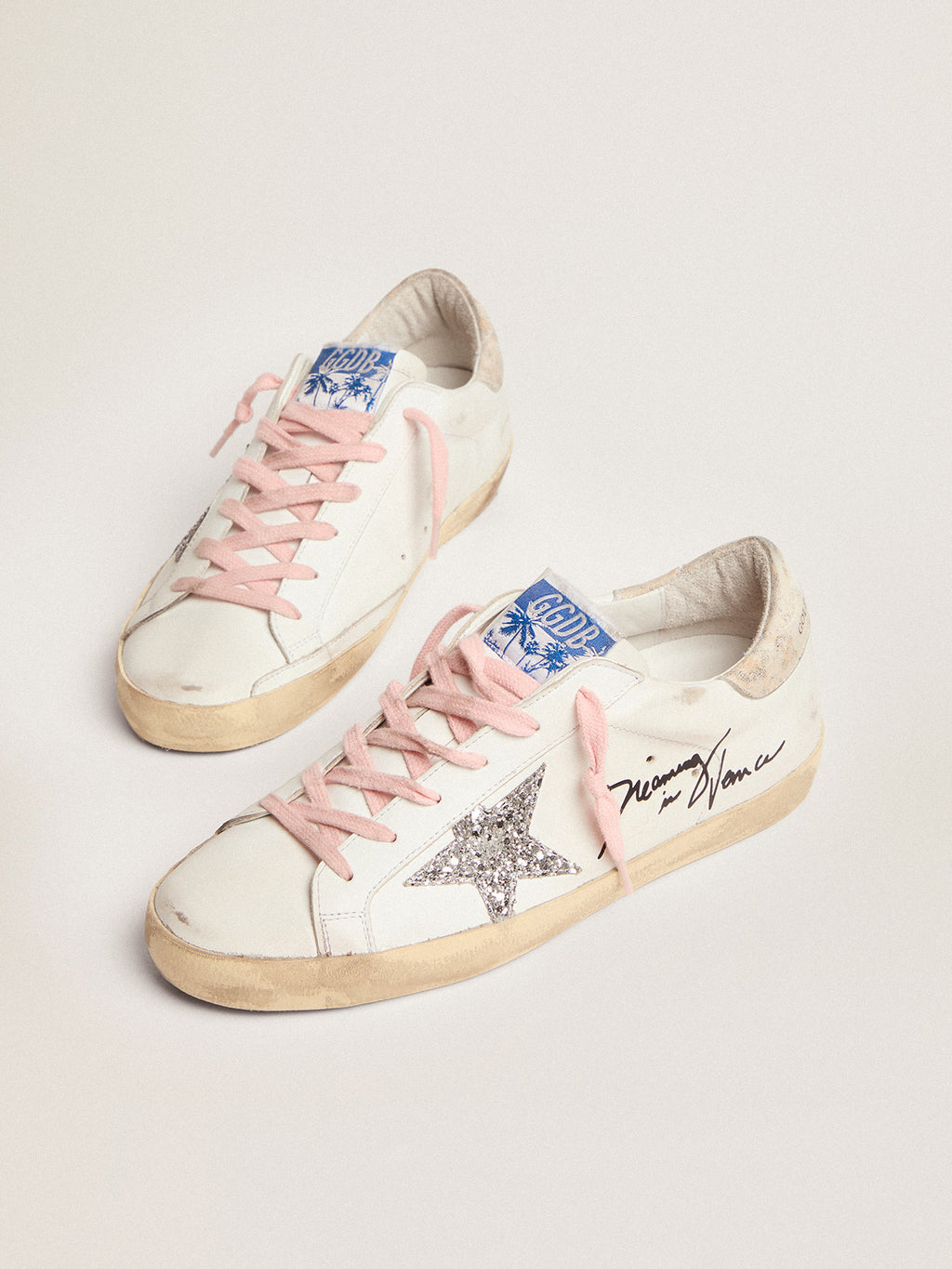 Women's Super-Star with silver glitter star and leopard print heel tab| Golden Goose