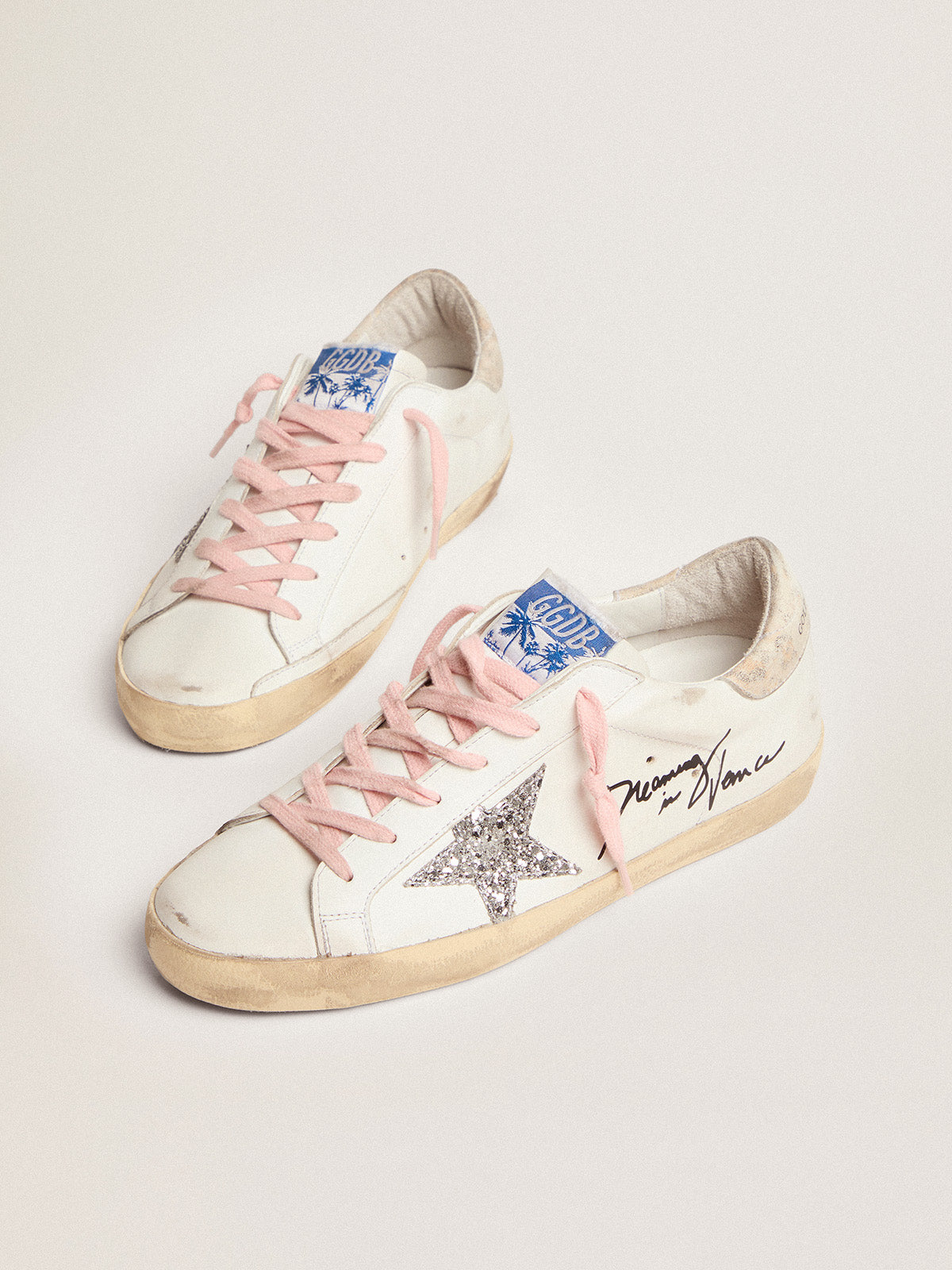 Women's Super-Star with silver glitter star and leopard print heel tab| Golden Goose