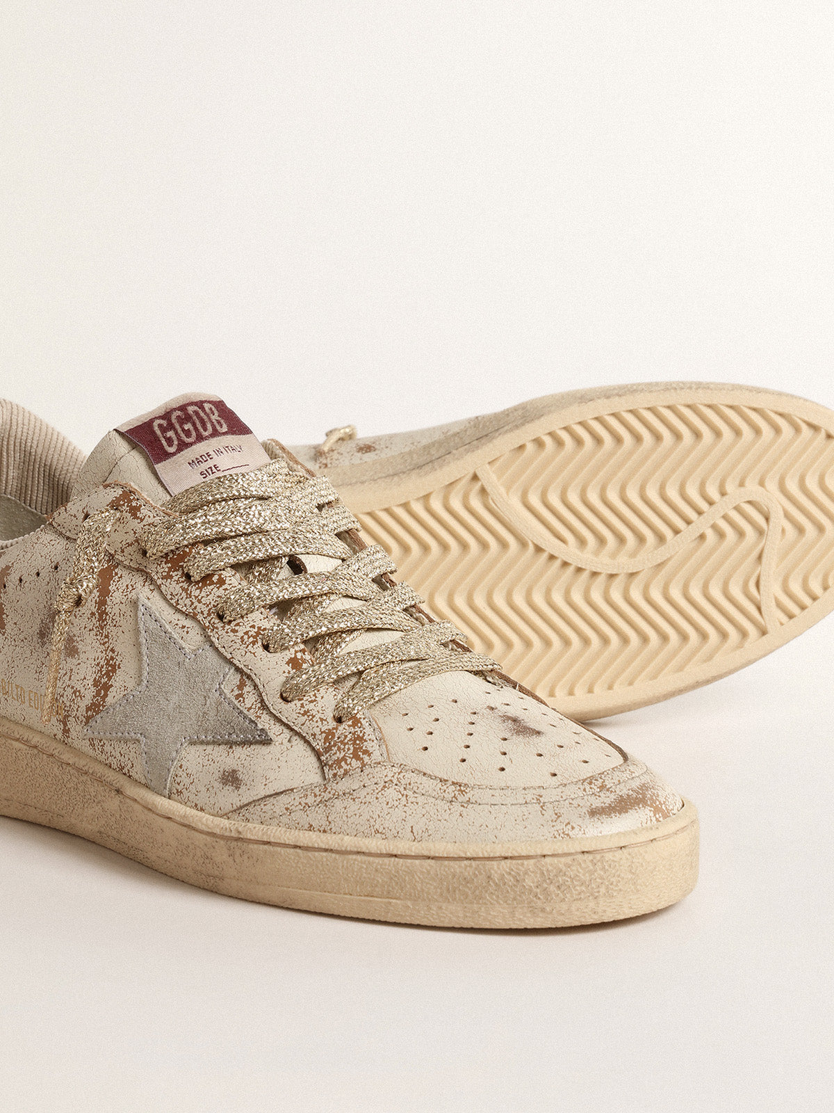 Ball Star LTD with suede star and platinum glitter heel tab| Golden Goose