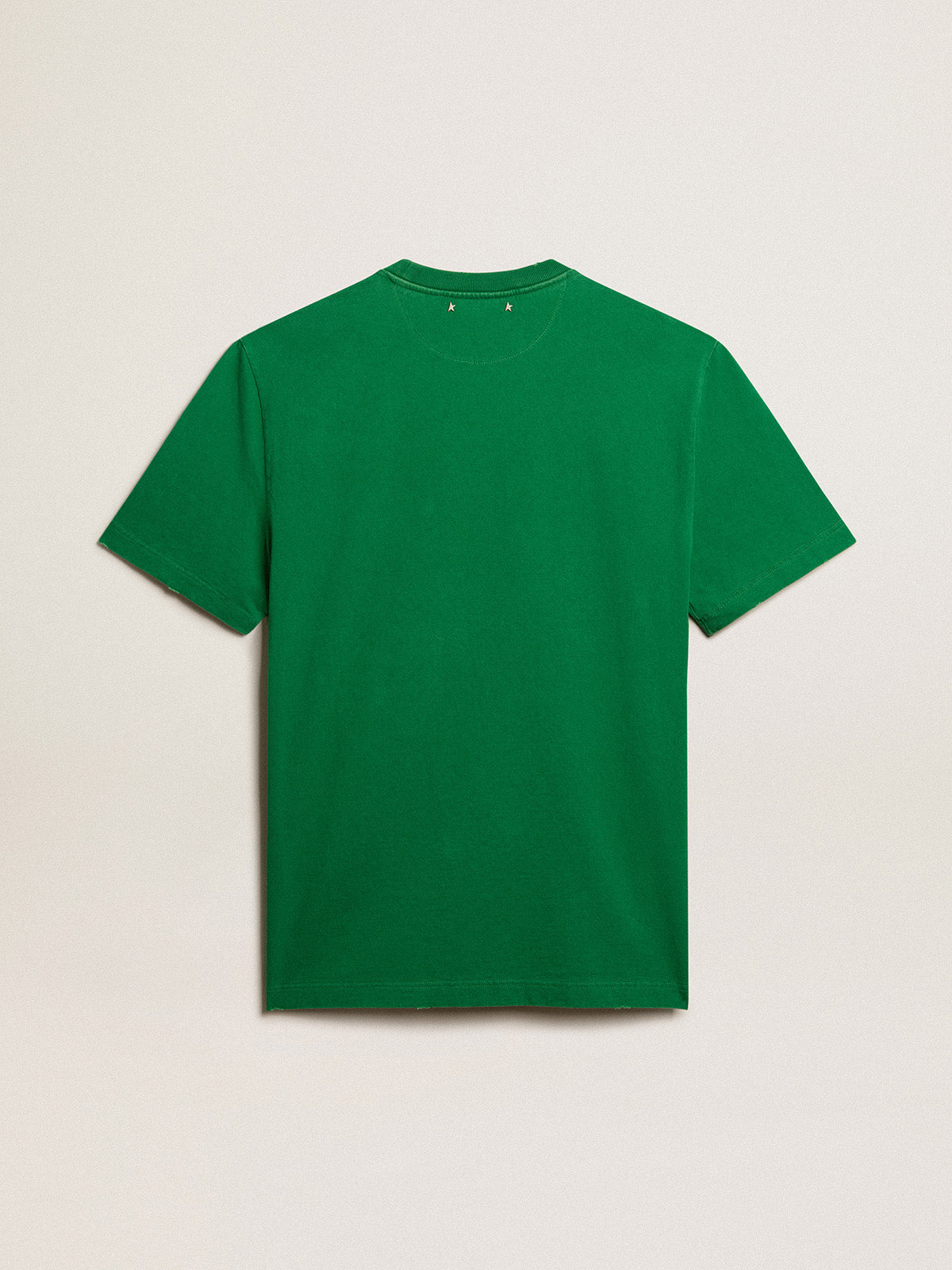 Men's green cotton T-shirt with lettering at the center| Golden Goose