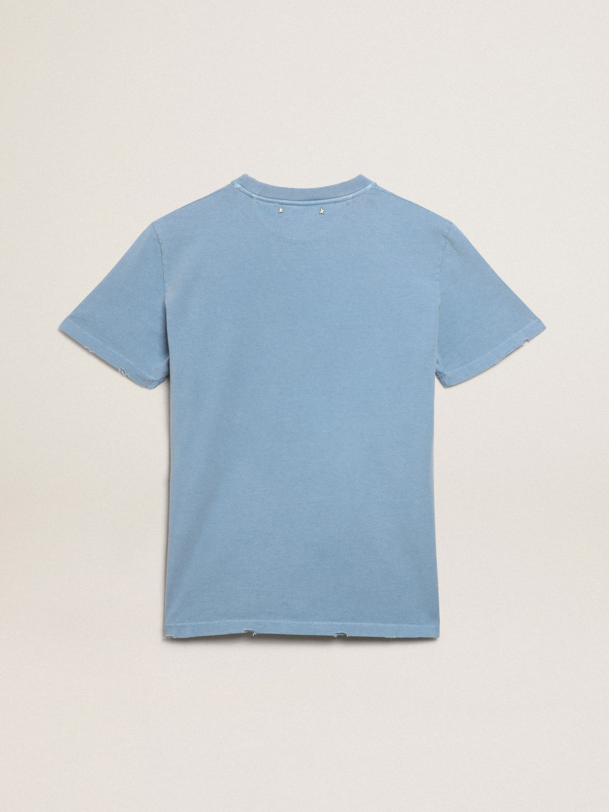 Women's harbor blue T-shirt with tone-on-tone Golden lettering| Golden Goose