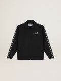 Men's black zipped sweatshirt with white stars| Golden Goose