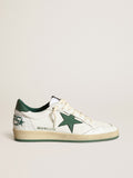 Women's Ball Star in white nappa leather with green leather star and heel tab| Golden Goose