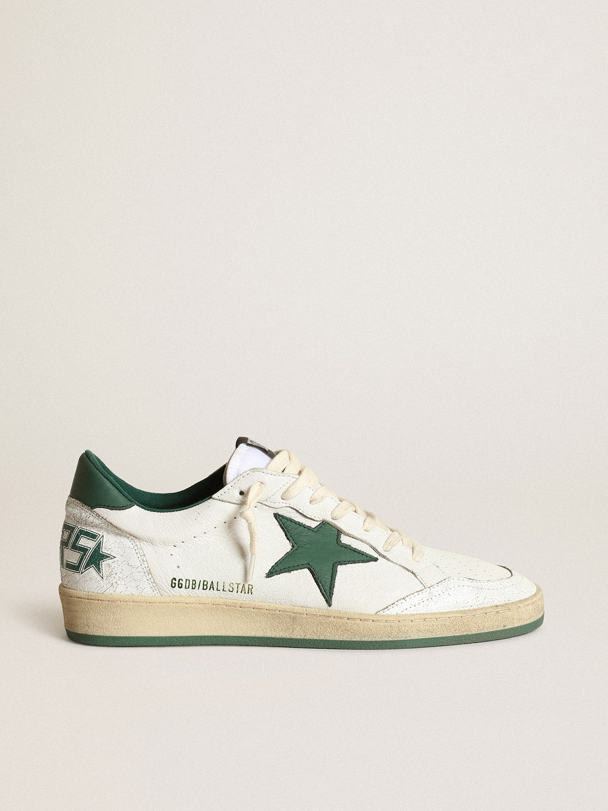 Women's Ball Star in white nappa leather with green leather star and heel tab| Golden Goose
