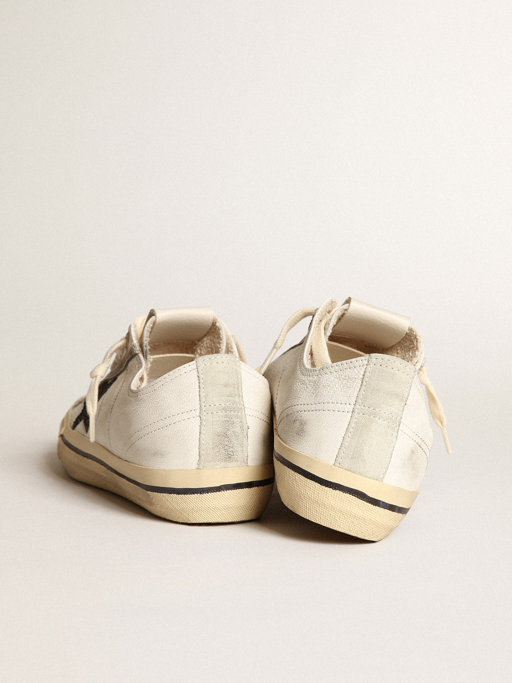 V-Star in white nappa leather with a black glitter star| Golden Goose
