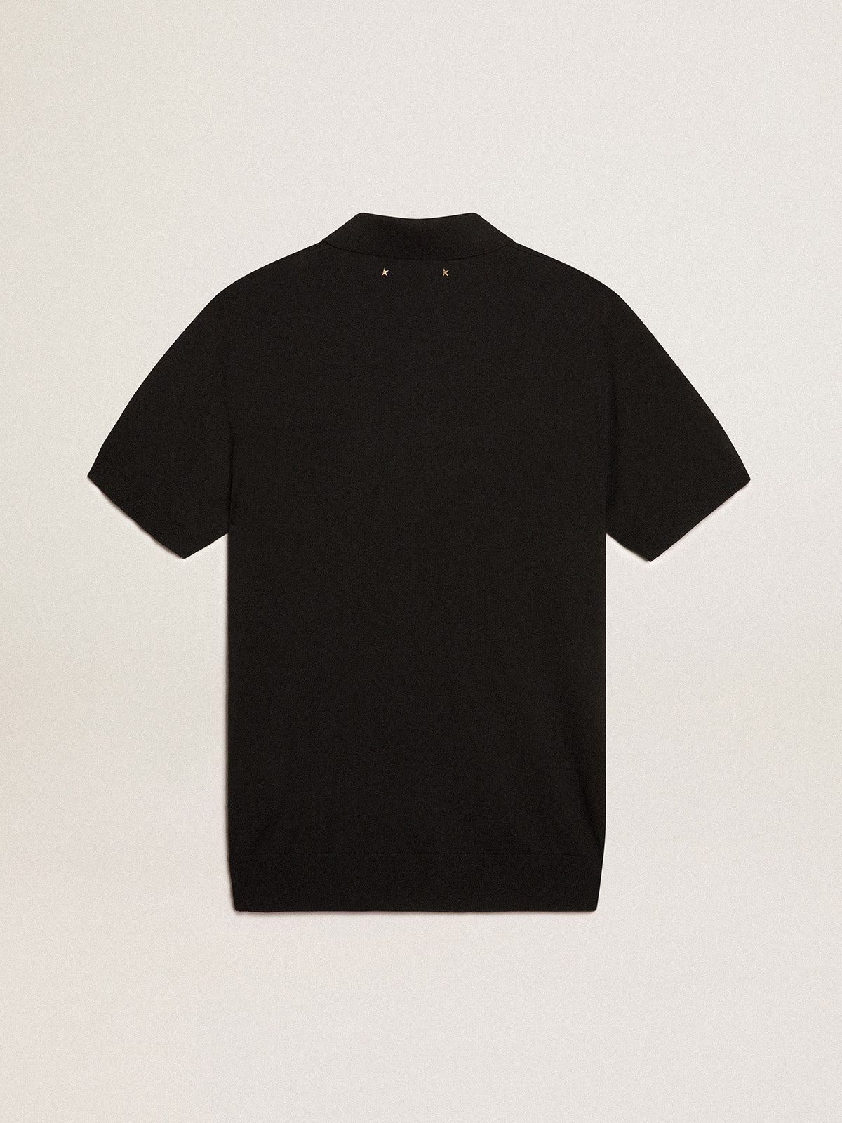 Men's short-sleeved polo shirt in black merino wool| Golden Goose