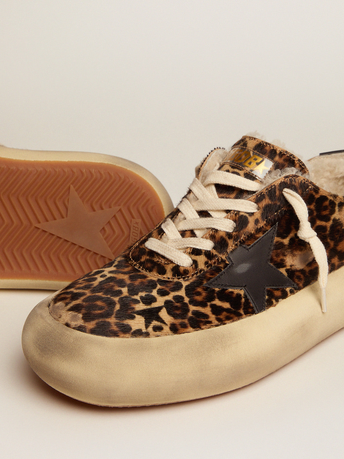 Space-Star shoes in animal-print pony skin with shearling lining| Golden Goose