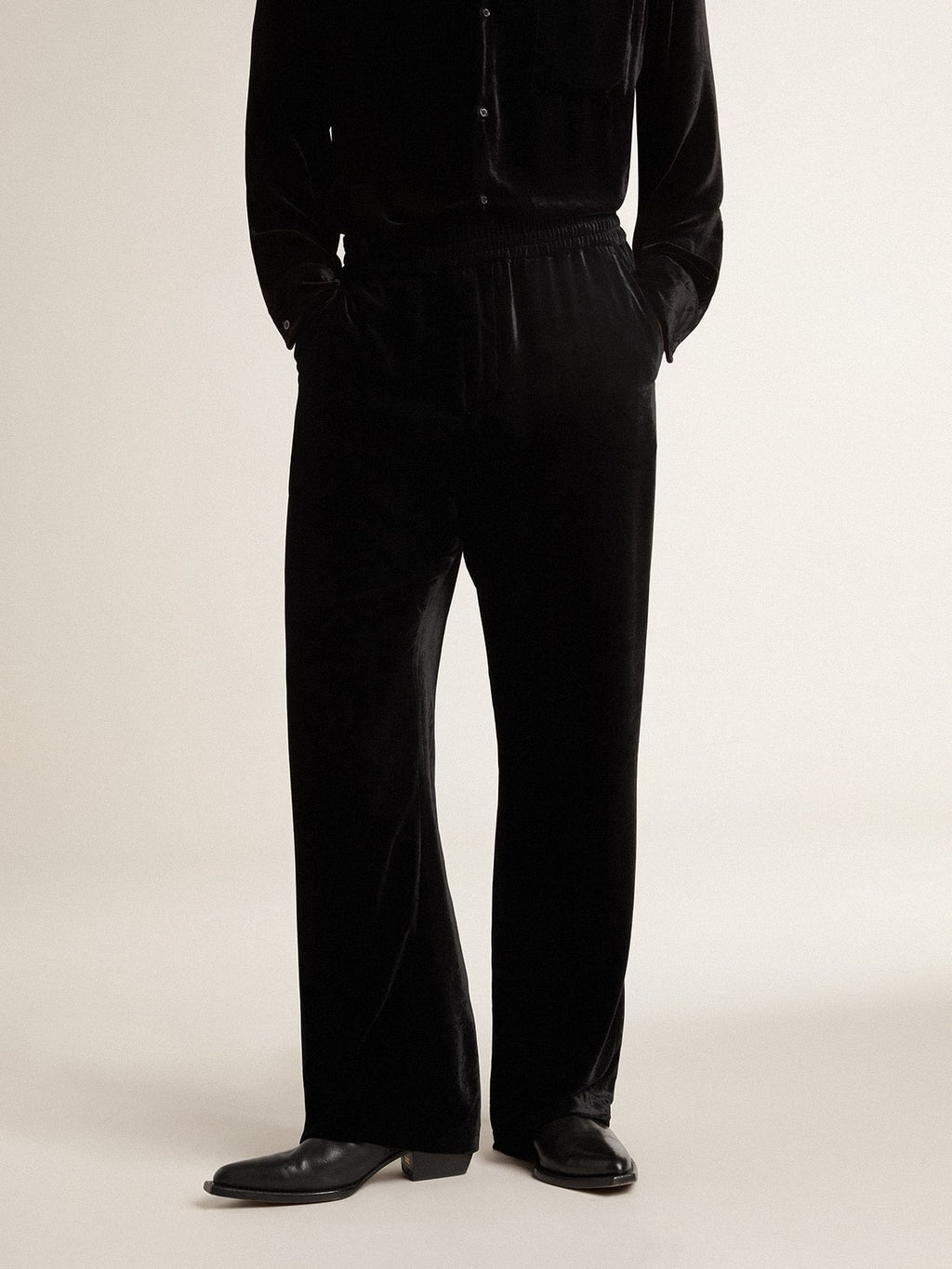 Men's black velvet effect pants| Golden Goose