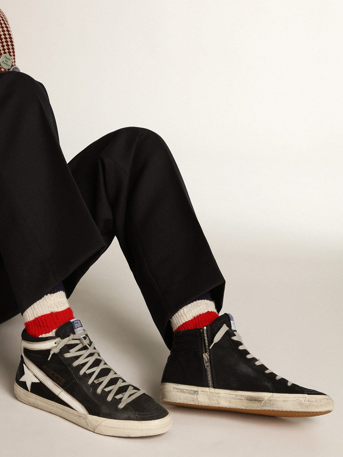 Men's Slide in navy blue denim with star and white flash| Golden Goose