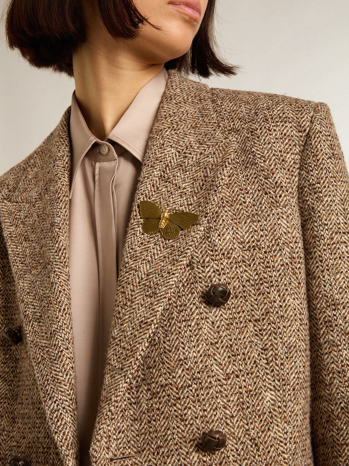 Women's brown double-breasted blazer with button fastening| Golden Goose