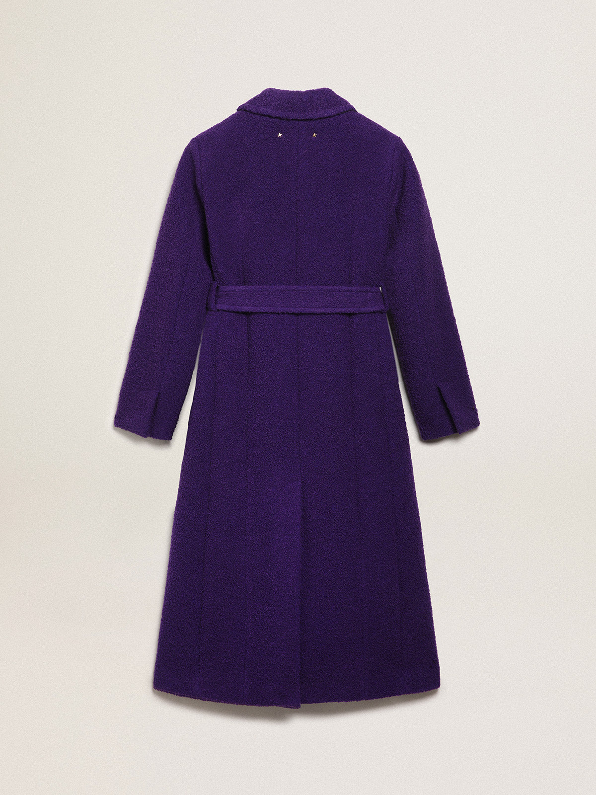 Women's coat in indigo purple wool with printed lining| Golden Goose