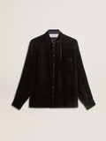 Velvet-effect black shirt with embroidery| Golden Goose