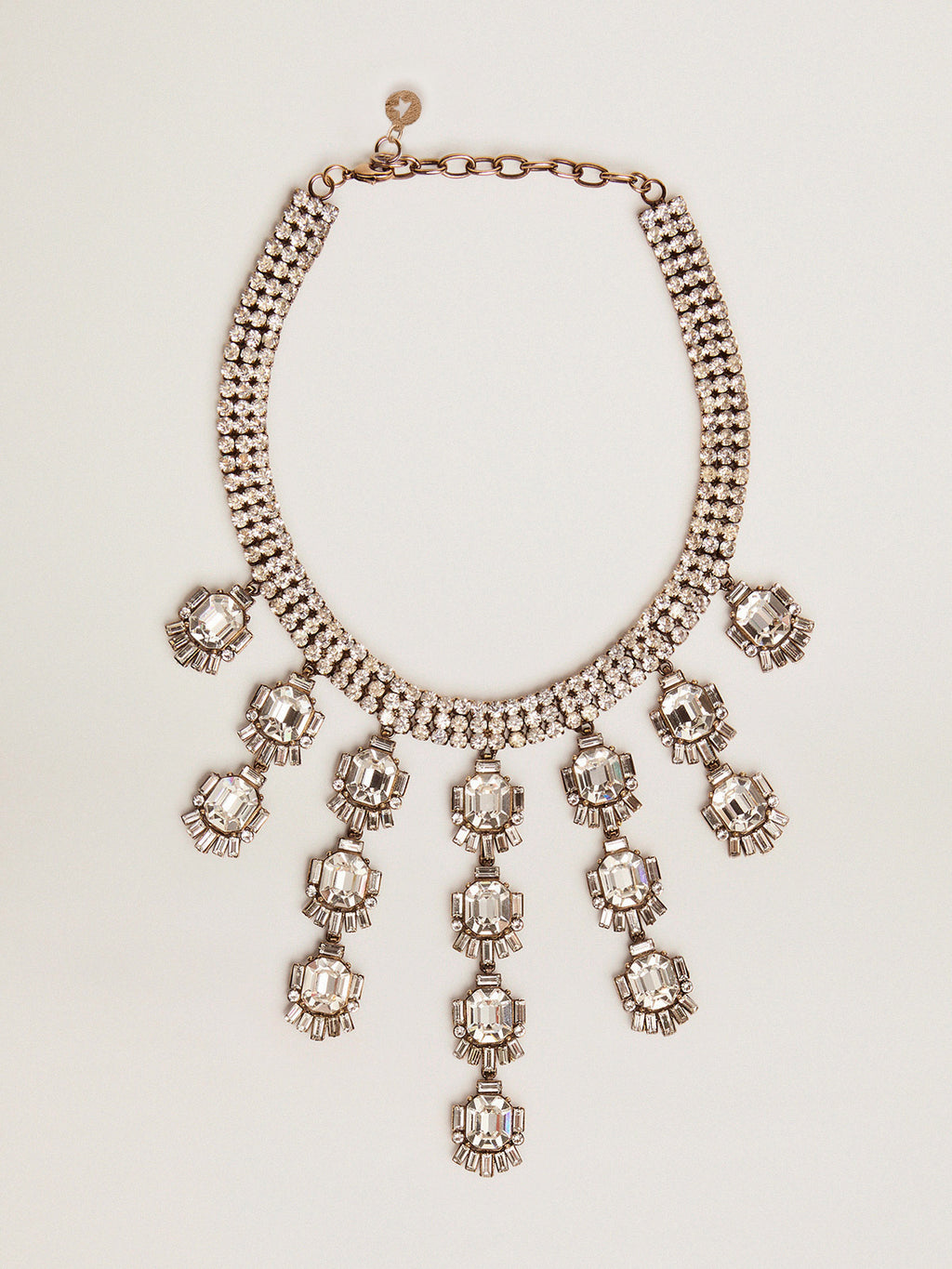 Women's necklace in antique gold color with drop crystals| Golden Goose
