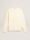 Round-neck sweater in papyrus-colored cotton-blend yarn| Golden Goose