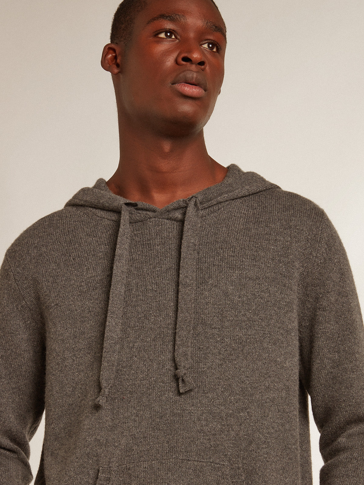 Men's gray melange cashmere blend sweatshirt with hood| Golden Goose
