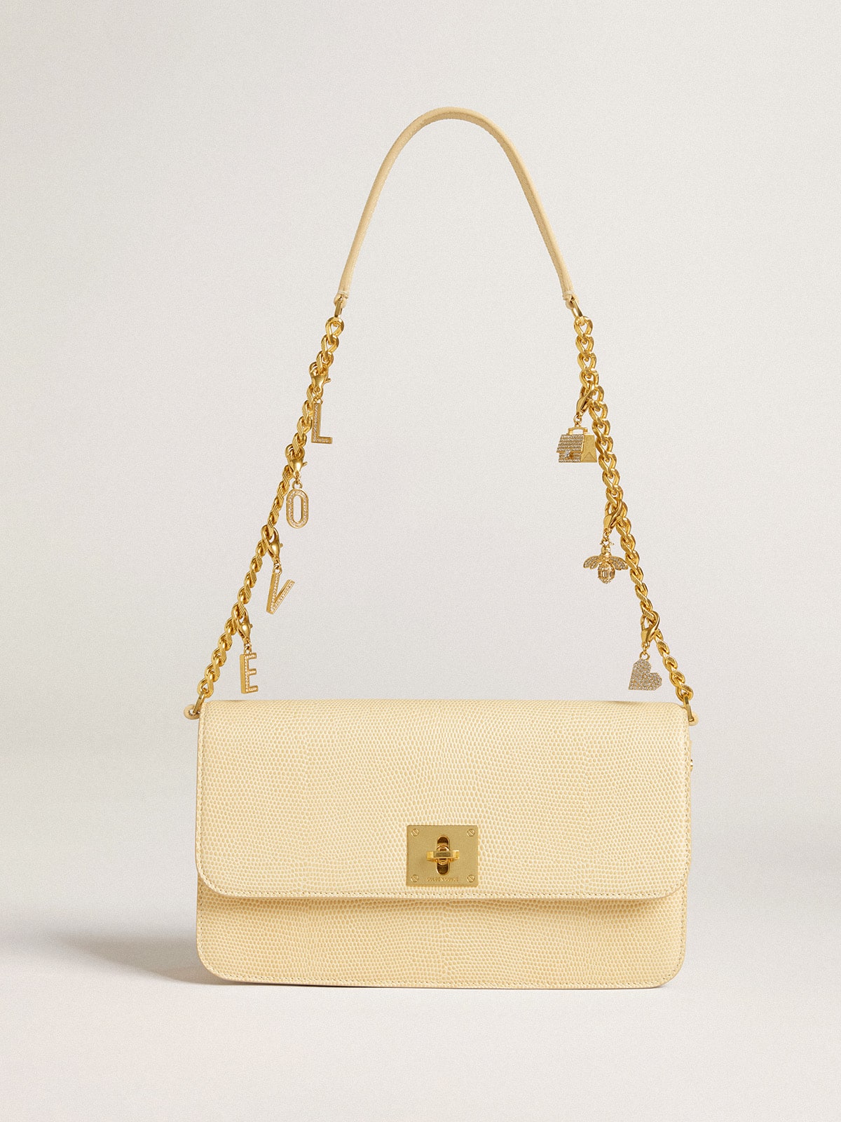 Letter O charm in gold-colored brass with crystals| Golden Goose
