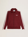 Women's burgundy zipped sweatshirt with white strip and contrasting stars| Golden Goose