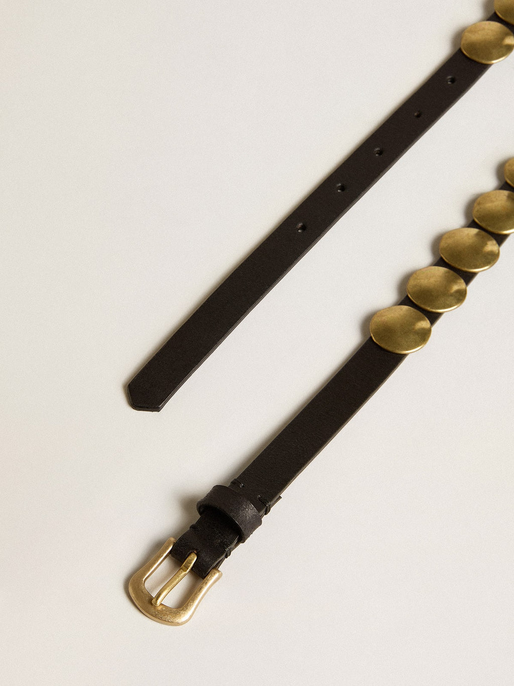 Black Trinidad belt in washed leather with gold studs| Golden Goose