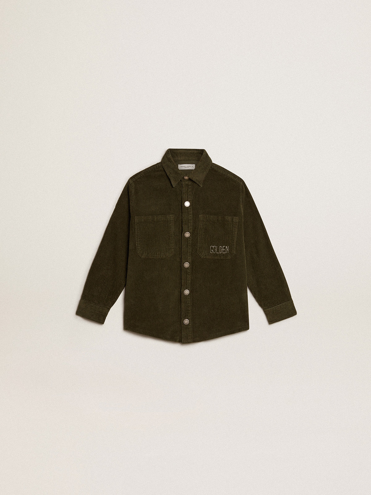 Boys' dark green shirt in velvet-effect cotton| Golden Goose